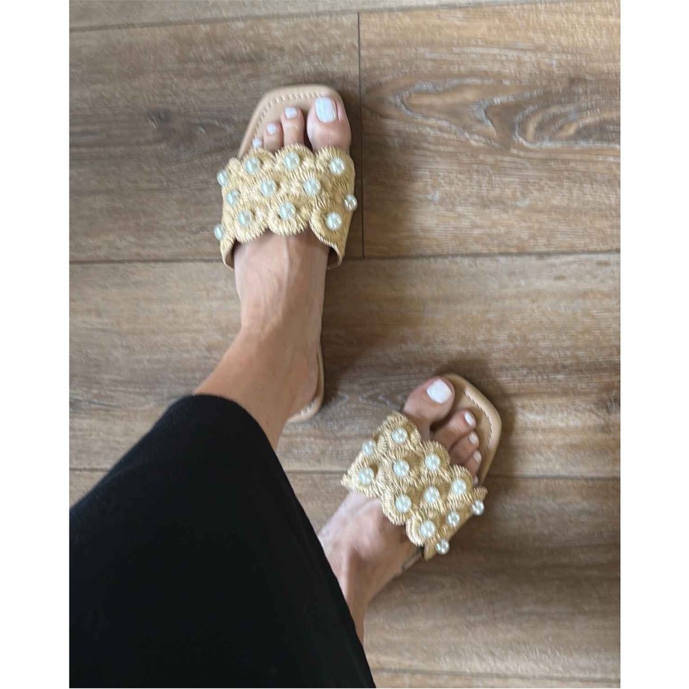 Women's Delaney Ornament Slide Sandals with Memory Foam Insole - A New Day Tan 6 - Picture 7 of 8